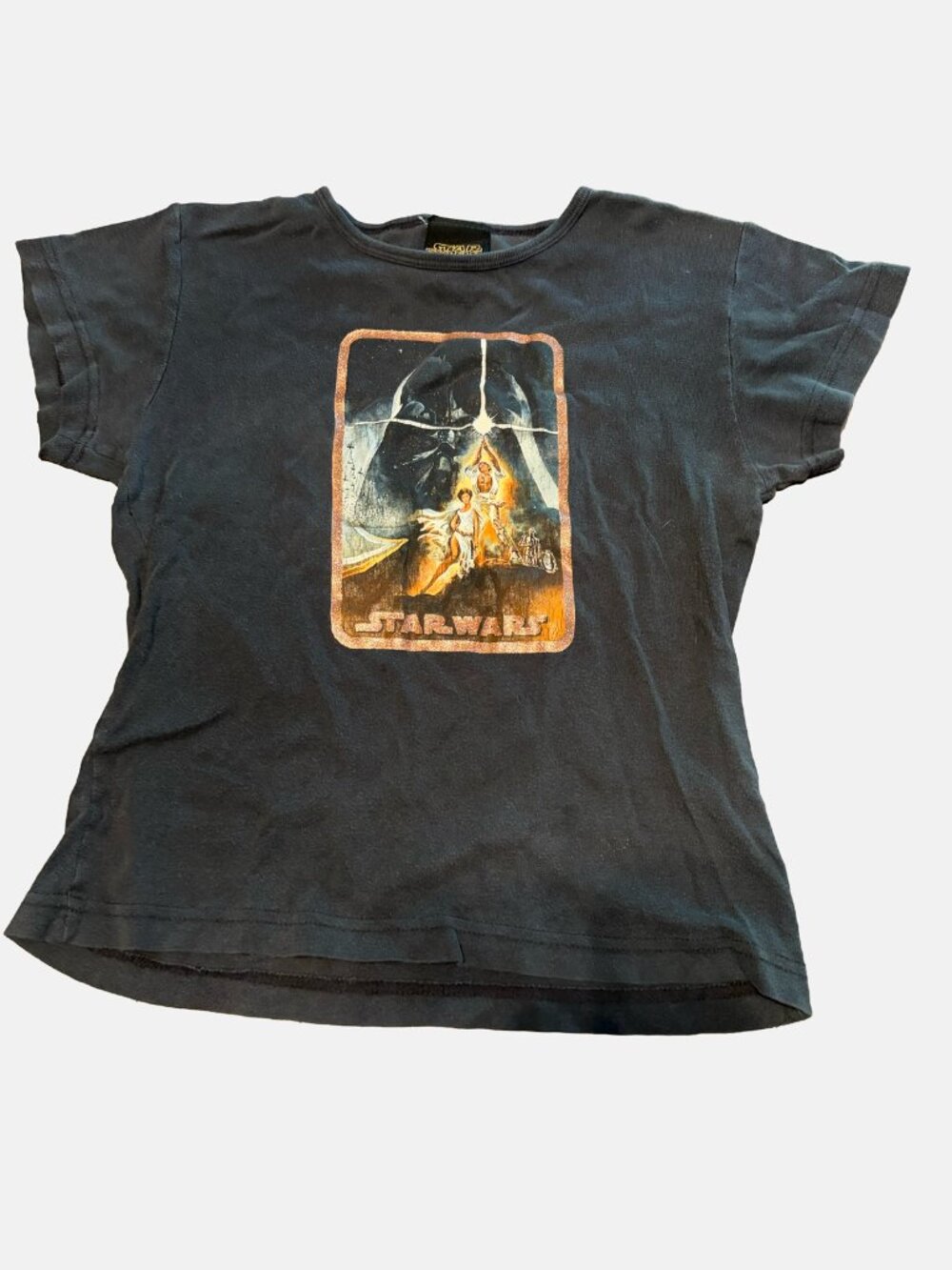 2000 Vintage Star Wars Graphic T Shirt Y2K Luke Leia Death Star Black XS